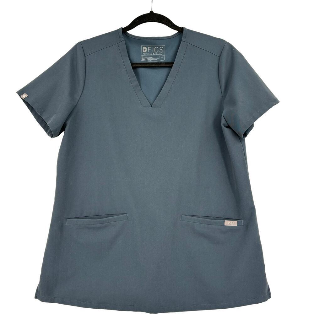 FIGS Scrub Top Size M Blue Technical Collection V Neck Short Sleeve Stretch